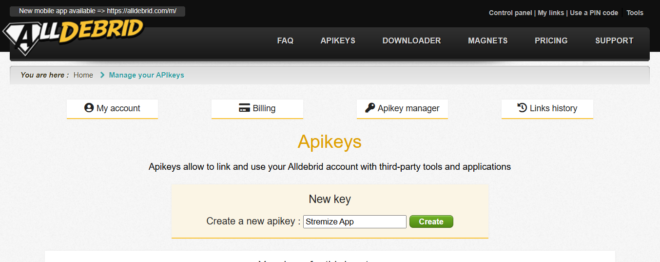 Alldebrid api key