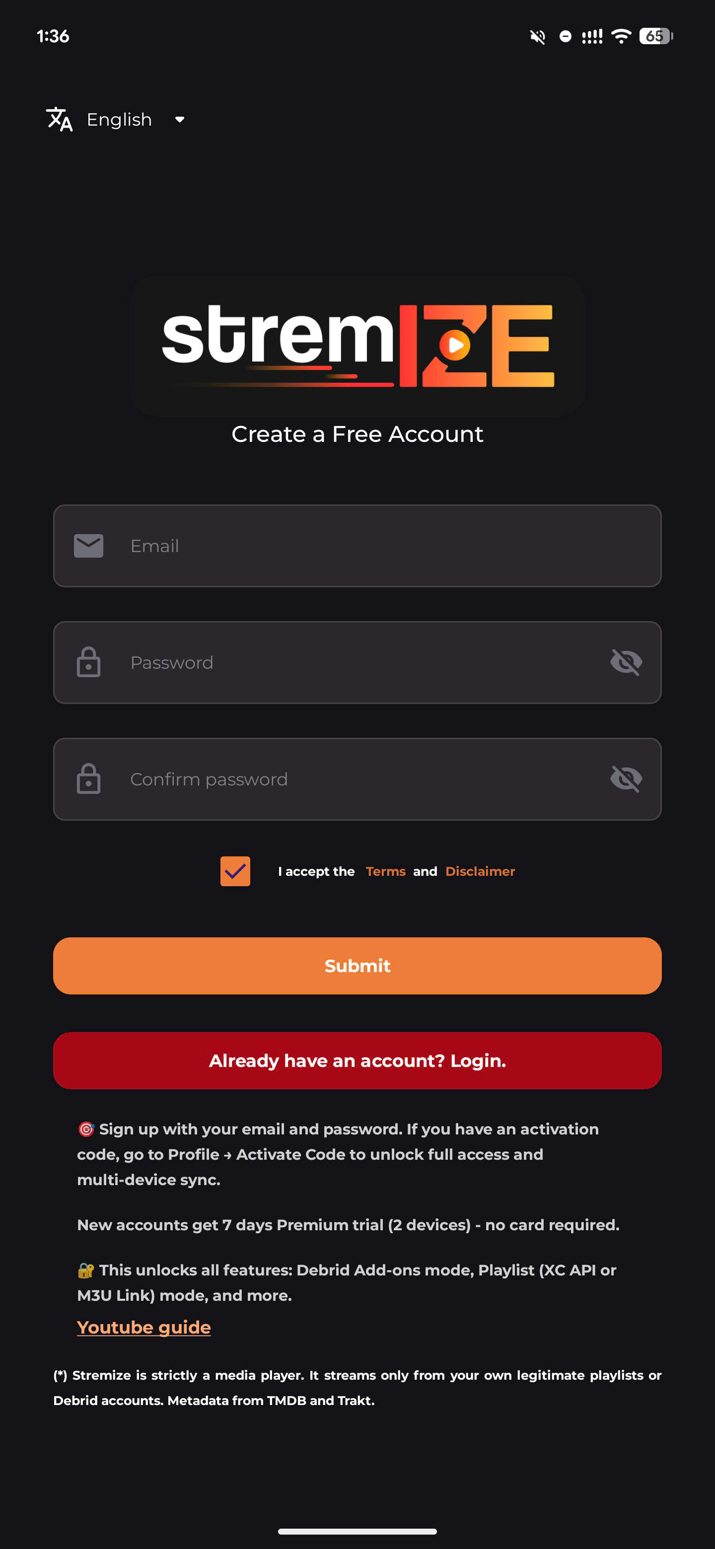 Stremize Mobile Signup