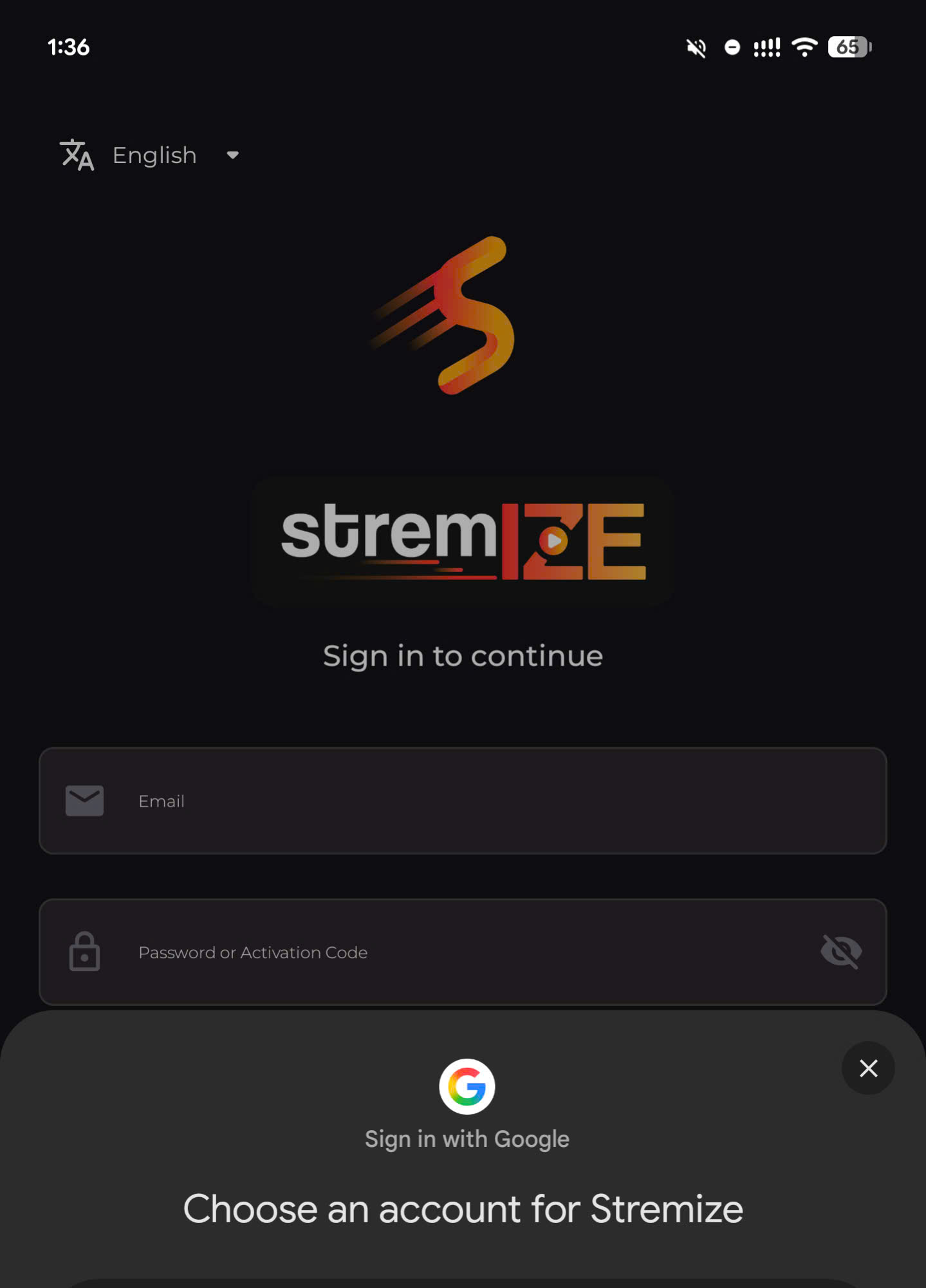 Stremize signin with google
