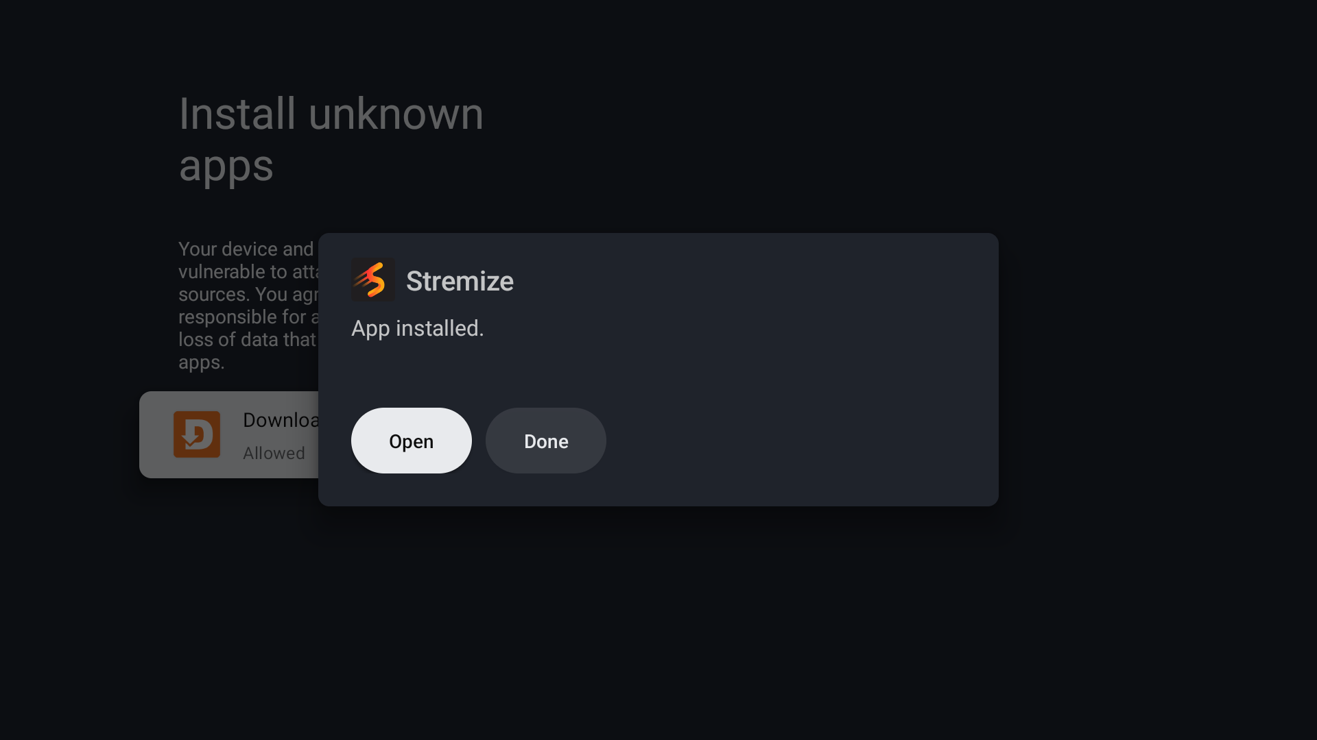 Stremize TV app installed